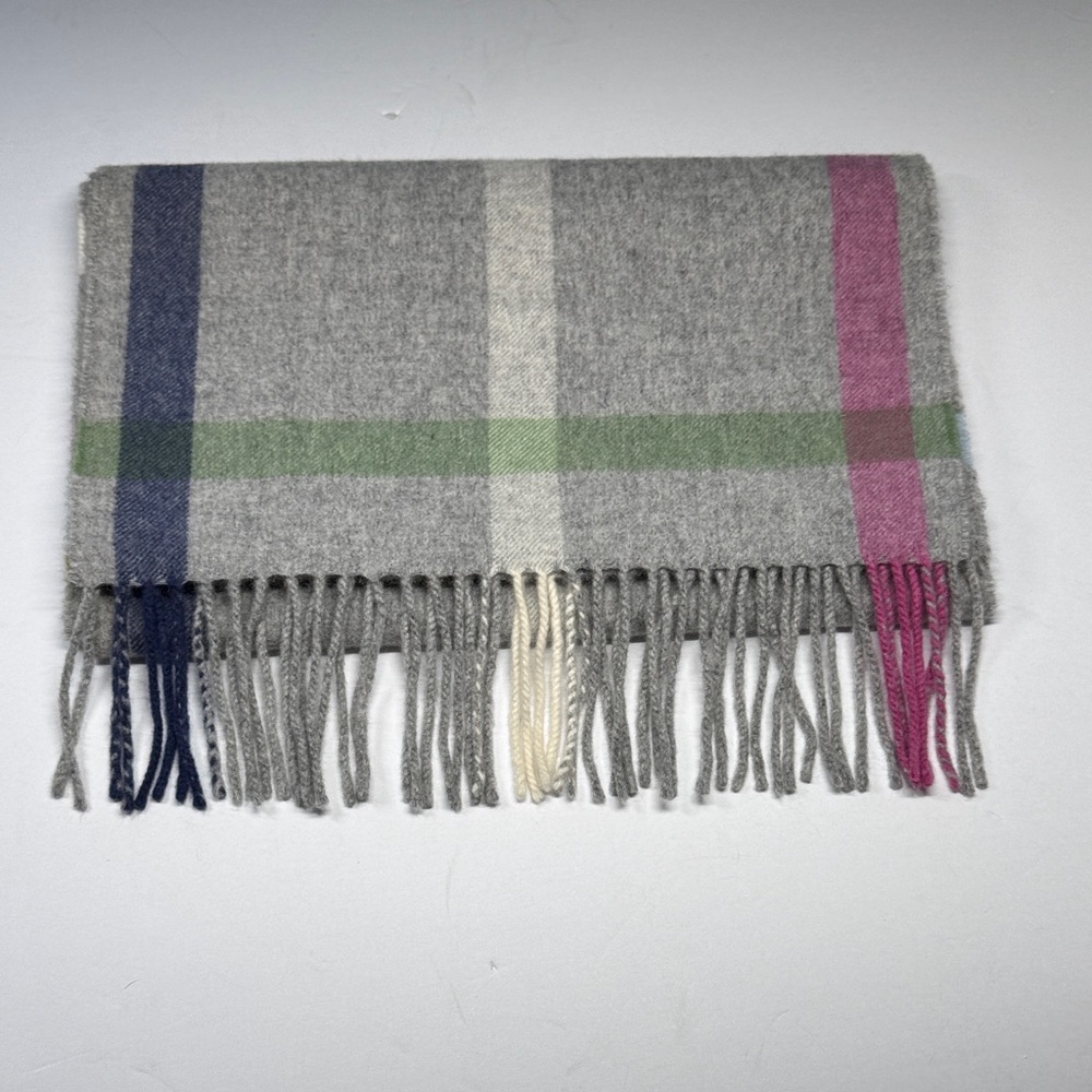 Coach Gray Plaid Wool Scarf with Fringe